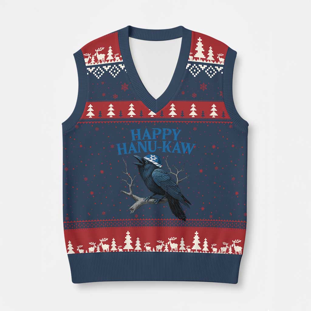 Funny Hanukkah Crow V-Neck Knit Sweater Vest Happy Hanukaw Jewish Holiday TS11 Navy Red Print Your Wear