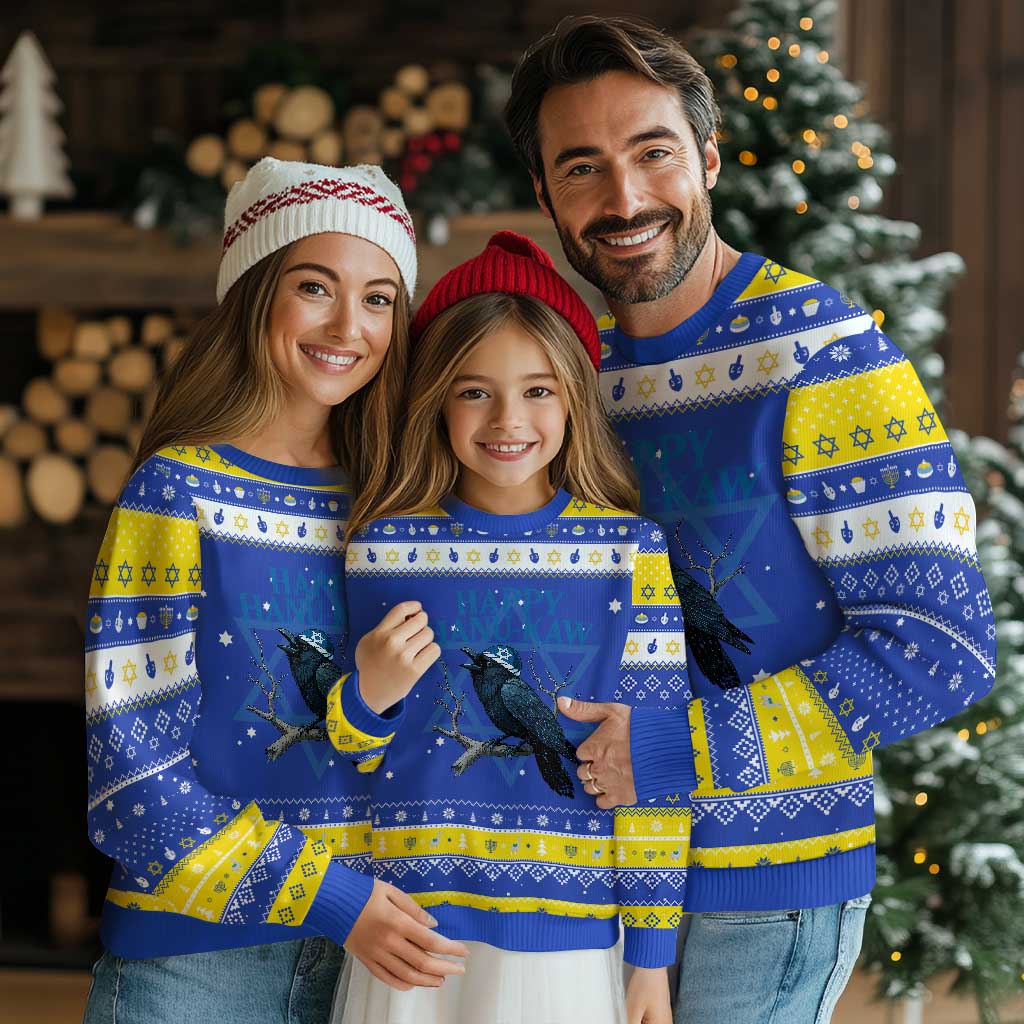 Funny Hanukkah Crow Hanukkah Ugly Sweater Happy Hanukaw Jewish Holiday TS11 Royal Blue Gold Print Your Wear