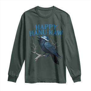 Funny Hanukkah Crow Long Sleeve Shirt Happy Hanukaw Jewish Holiday TS11 Dark Forest Green Print Your Wear