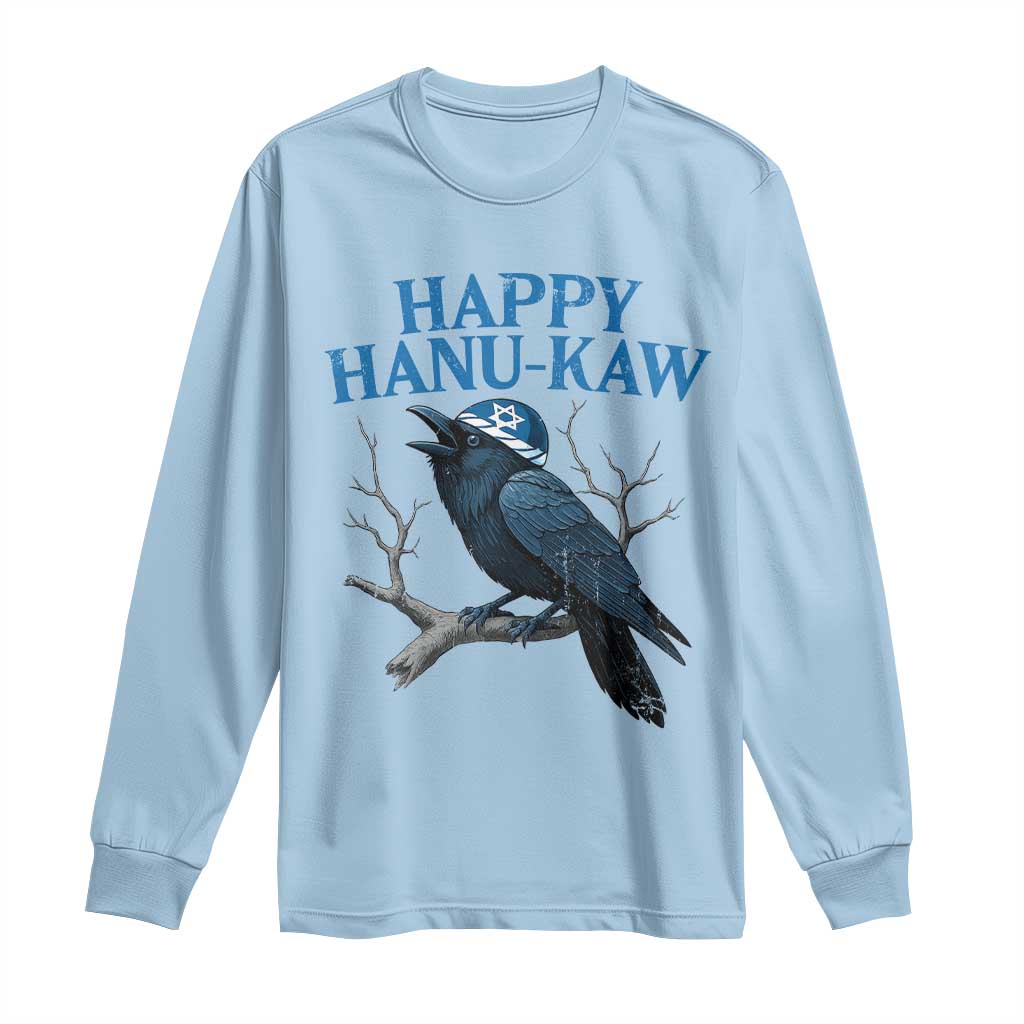 Funny Hanukkah Crow Long Sleeve Shirt Happy Hanukaw Jewish Holiday TS11 Light Blue Print Your Wear