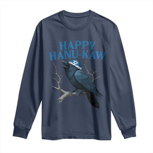Funny Hanukkah Crow Long Sleeve Shirt Happy Hanukaw Jewish Holiday TS11 Navy Print Your Wear