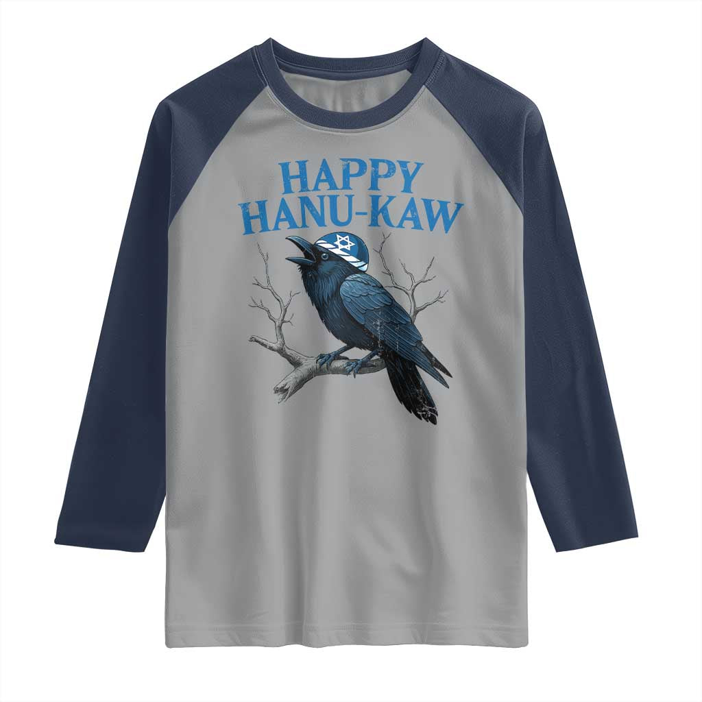 Funny Hanukkah Crow Raglan Shirt Happy Hanukaw Jewish Holiday TS11 Sport Gray Navy Print Your Wear
