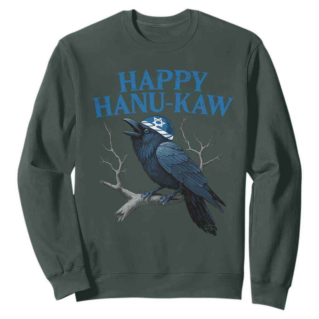 Funny Hanukkah Crow Sweatshirt Happy Hanukaw Jewish Holiday TS11 Dark Forest Green Print Your Wear