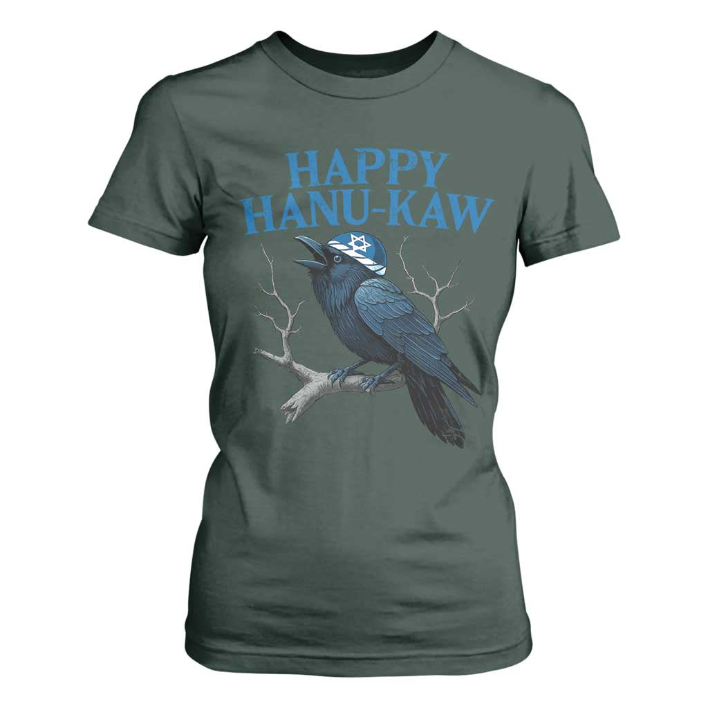 Funny Hanukkah Crow T Shirt For Women Happy Hanukaw Jewish Holiday TS11 Dark Forest Green Print Your Wear