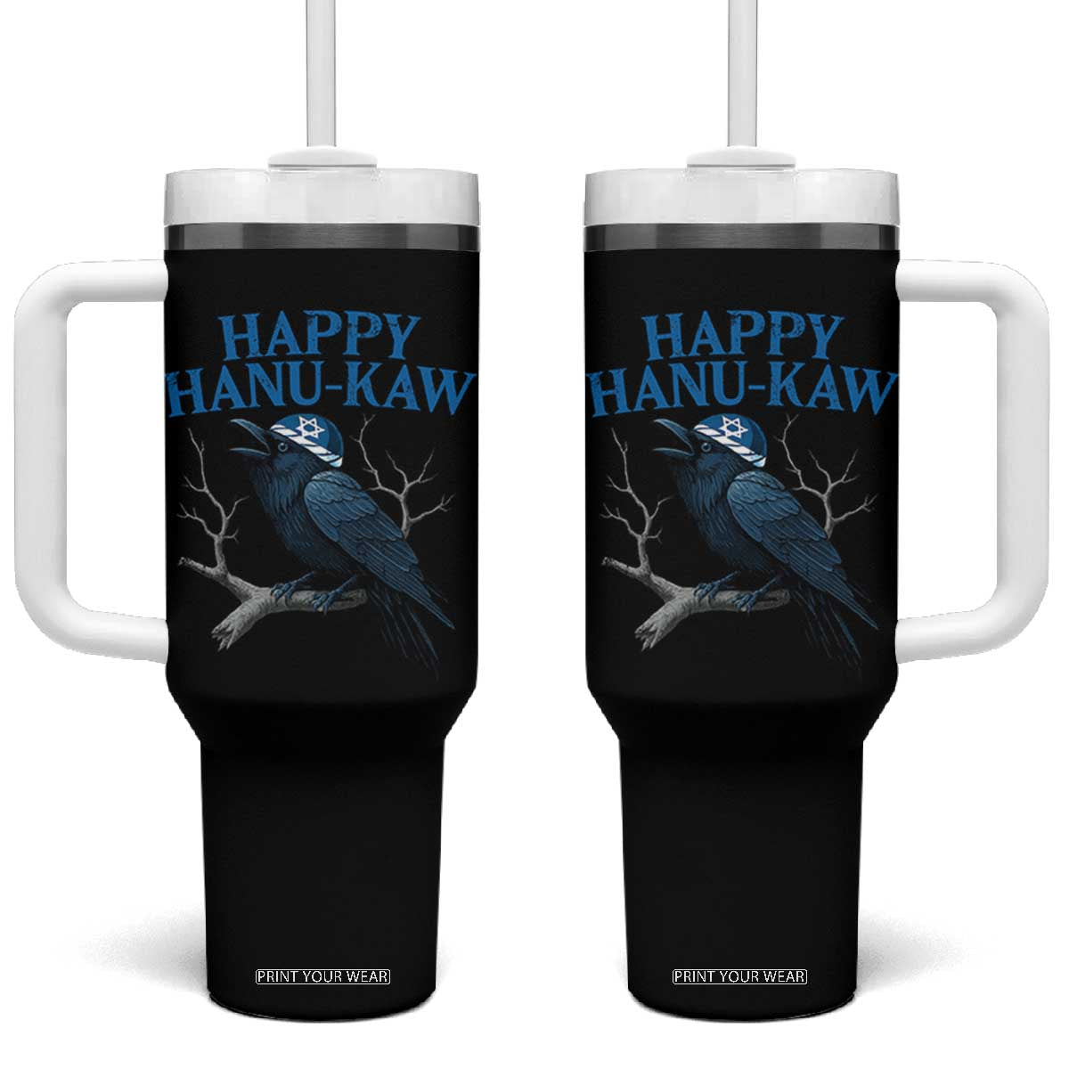 Funny Hanukkah Crow Tumbler With Handle Happy Hanukaw Jewish Holiday TS11 One Size: 40 oz Black Print Your Wear