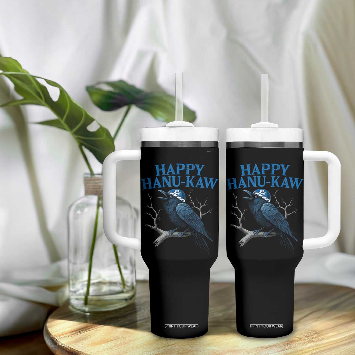 Funny Hanukkah Crow Tumbler With Handle Happy Hanukaw Jewish Holiday TS11 Print Your Wear