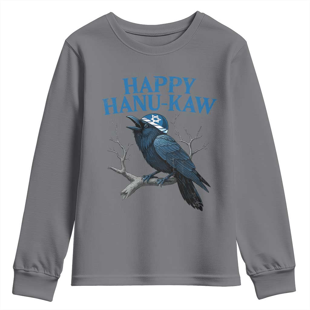 Funny Hanukkah Crow Youth Sweatshirt Happy Hanukaw Jewish Holiday TS11 Charcoal Print Your Wear