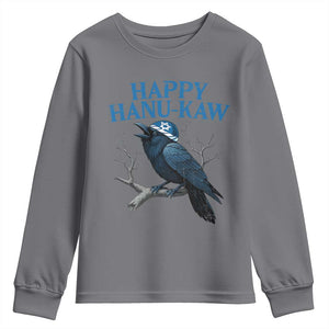 Funny Hanukkah Crow Youth Sweatshirt Happy Hanukaw Jewish Holiday TS11 Charcoal Print Your Wear