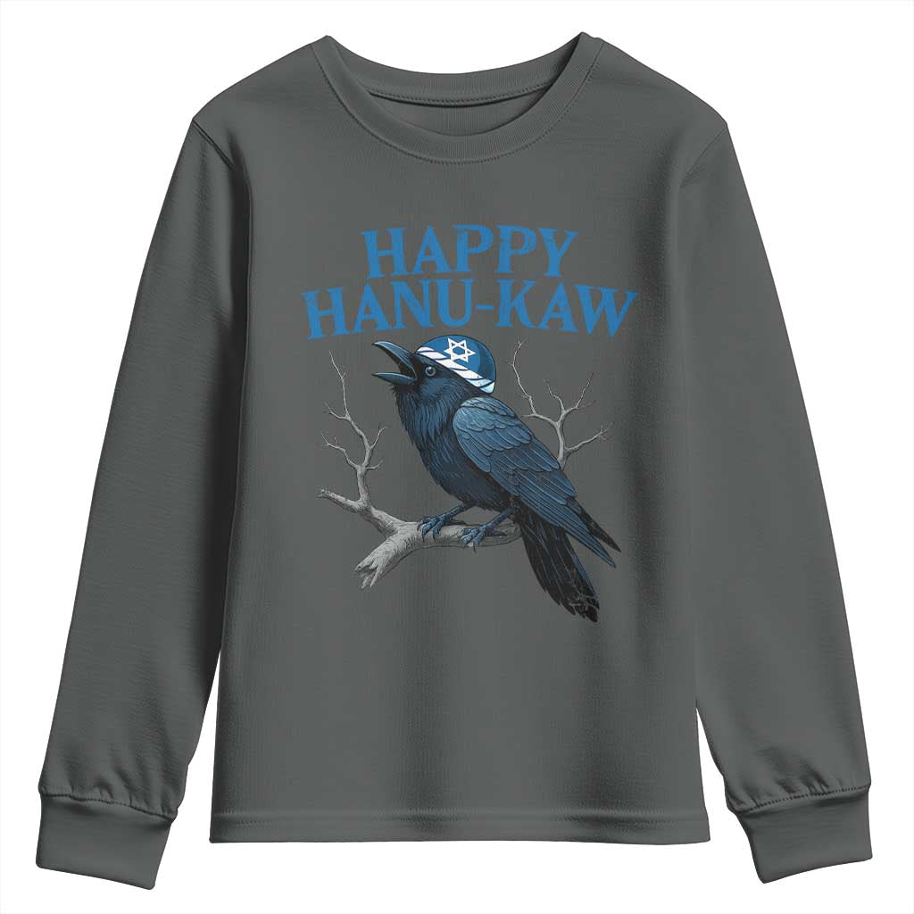 Funny Hanukkah Crow Youth Sweatshirt Happy Hanukaw Jewish Holiday TS11 Dark Heather Print Your Wear