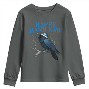 Funny Hanukkah Crow Youth Sweatshirt Happy Hanukaw Jewish Holiday TS11 Dark Heather Print Your Wear