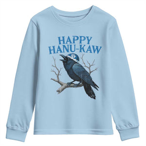 Funny Hanukkah Crow Youth Sweatshirt Happy Hanukaw Jewish Holiday TS11 Light Blue Print Your Wear