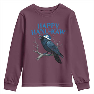 Funny Hanukkah Crow Youth Sweatshirt Happy Hanukaw Jewish Holiday TS11 Maroon Print Your Wear