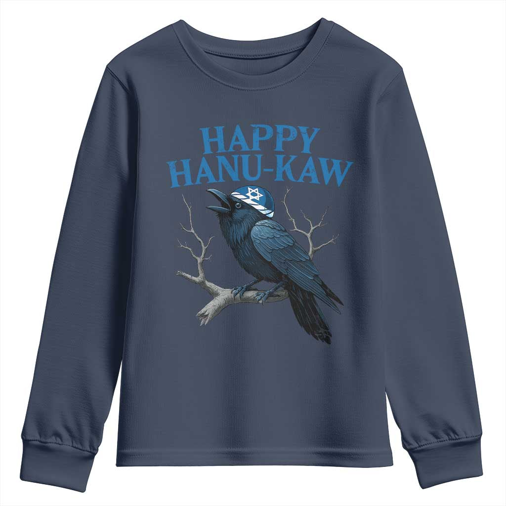 Funny Hanukkah Crow Youth Sweatshirt Happy Hanukaw Jewish Holiday TS11 Navy Print Your Wear