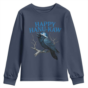 Funny Hanukkah Crow Youth Sweatshirt Happy Hanukaw Jewish Holiday TS11 Navy Print Your Wear