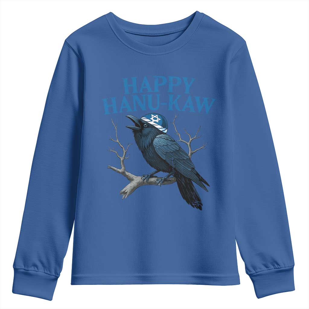 Funny Hanukkah Crow Youth Sweatshirt Happy Hanukaw Jewish Holiday TS11 Royal Blue Print Your Wear