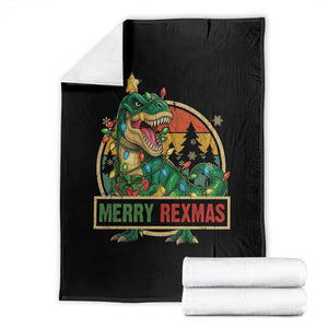 Funny Christmas Dinosaur Throw Blanket Merry Rexmas Dino Xmas Tree TS11 Black Print Your Wear
