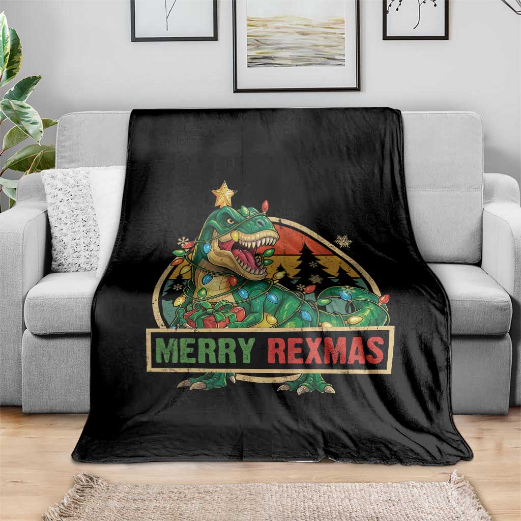 Funny Christmas Dinosaur Throw Blanket Merry Rexmas Dino Xmas Tree TS11 Print Your Wear