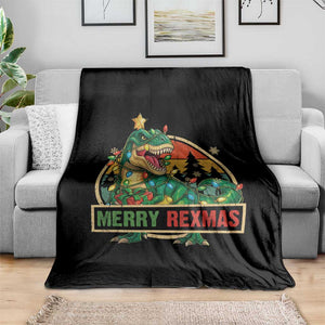 Funny Christmas Dinosaur Throw Blanket Merry Rexmas Dino Xmas Tree TS11 Print Your Wear