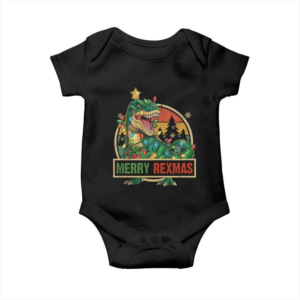 Funny Christmas Dinosaur Baby Onesie Merry Rexmas Dino Xmas Tree TS11 Black Print Your Wear