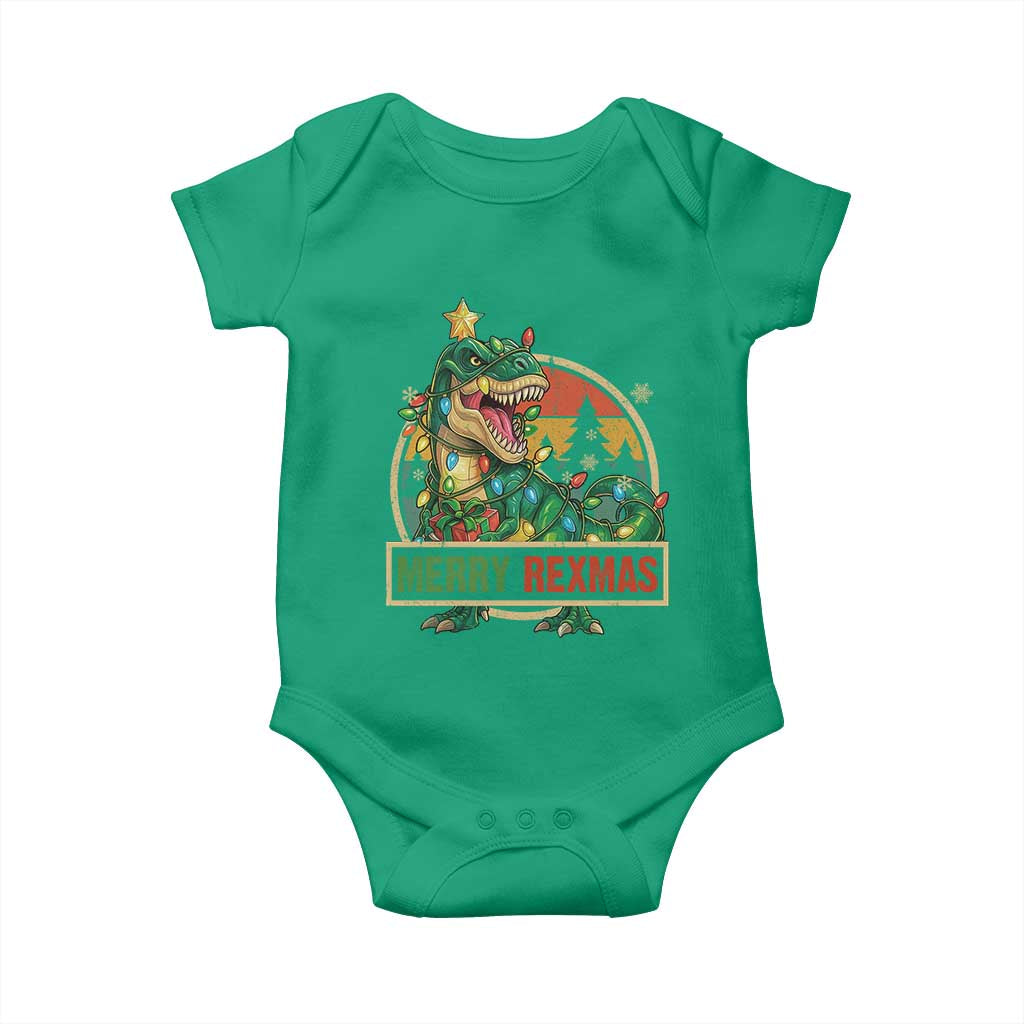 Funny Christmas Dinosaur Baby Onesie Merry Rexmas Dino Xmas Tree TS11 Irish Green Print Your Wear