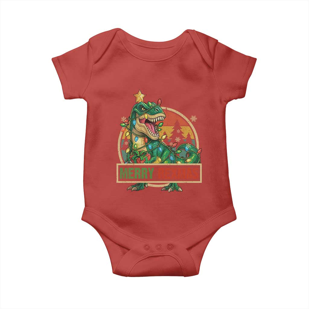 Funny Christmas Dinosaur Baby Onesie Merry Rexmas Dino Xmas Tree TS11 Red Print Your Wear
