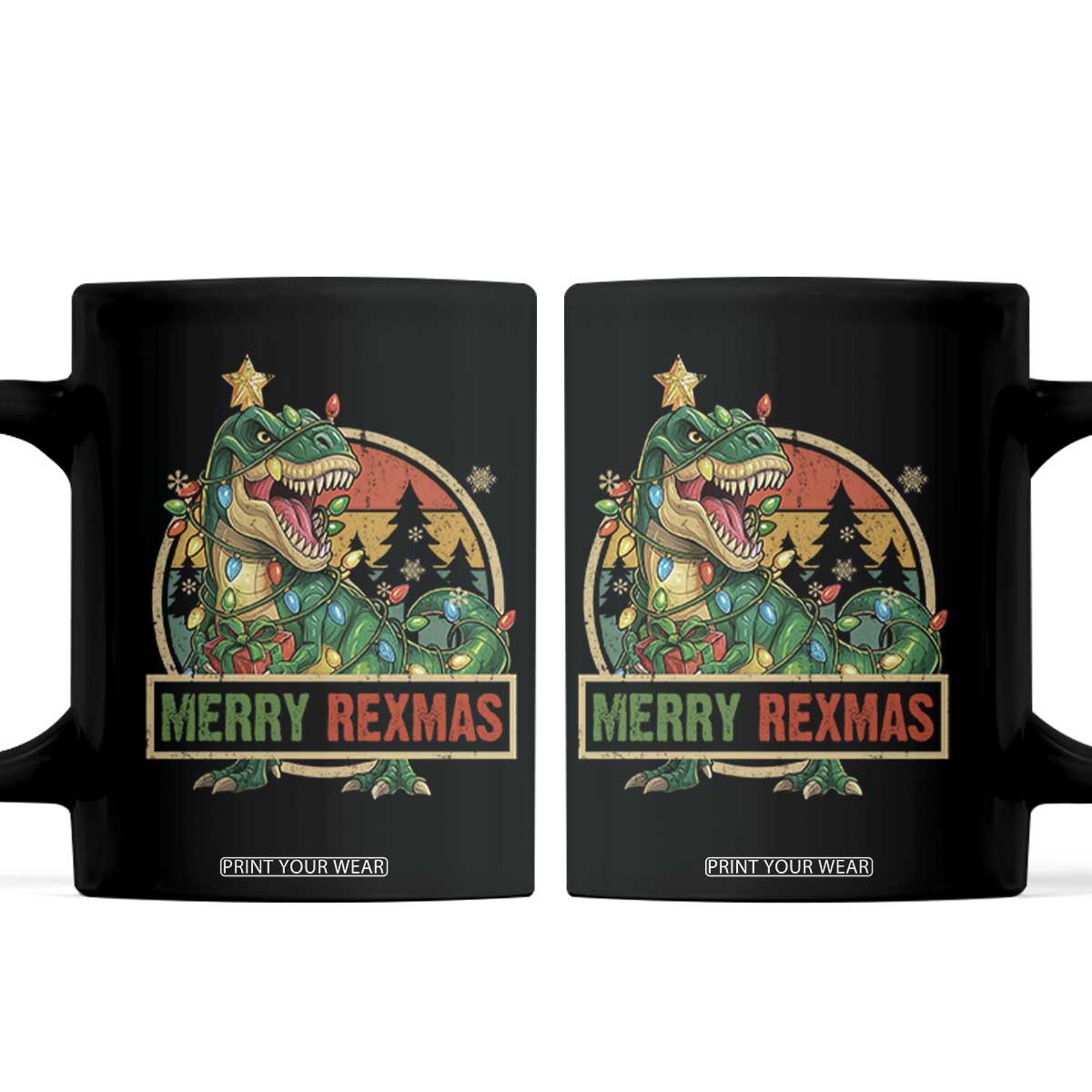 Funny Christmas Dinosaur Coffee Mug Merry Rexmas Dino Xmas Tree TS11 Black Print Your Wear