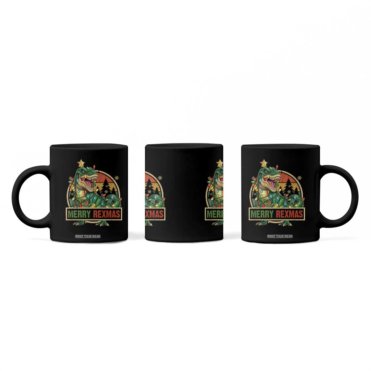 Funny Christmas Dinosaur Coffee Mug Merry Rexmas Dino Xmas Tree - Print Your Wear