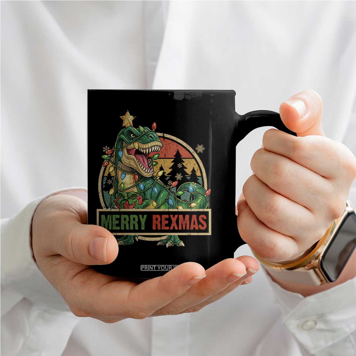Funny Christmas Dinosaur Coffee Mug Merry Rexmas Dino Xmas Tree - Print Your Wear