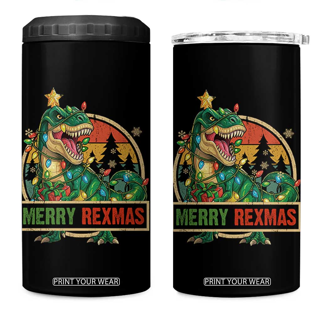 Funny Christmas Dinosaur 4 in 1 Can Cooler Tumbler Merry Rexmas Dino Xmas Tree - Print Your Wear