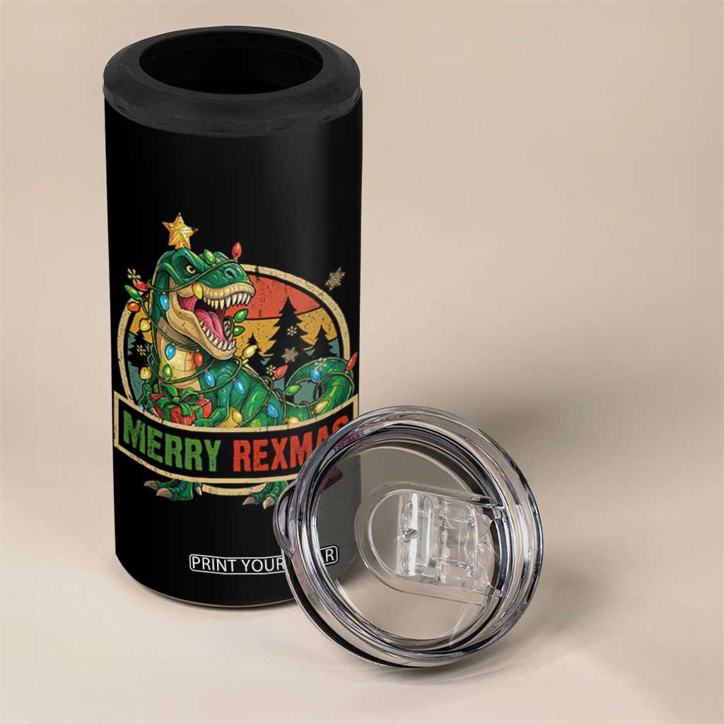 Funny Christmas Dinosaur 4 in 1 Can Cooler Tumbler Merry Rexmas Dino Xmas Tree - Print Your Wear