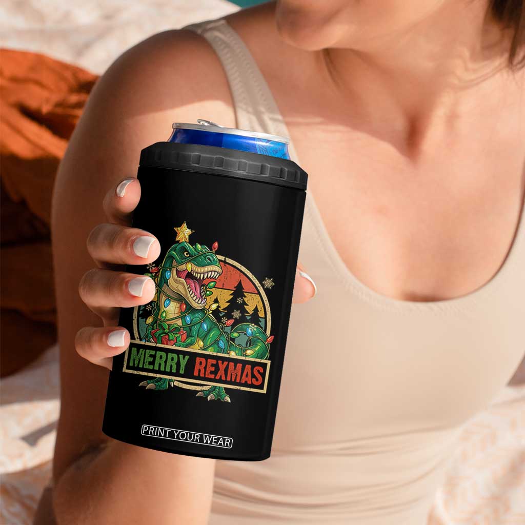 Funny Christmas Dinosaur 4 in 1 Can Cooler Tumbler Merry Rexmas Dino Xmas Tree - Print Your Wear