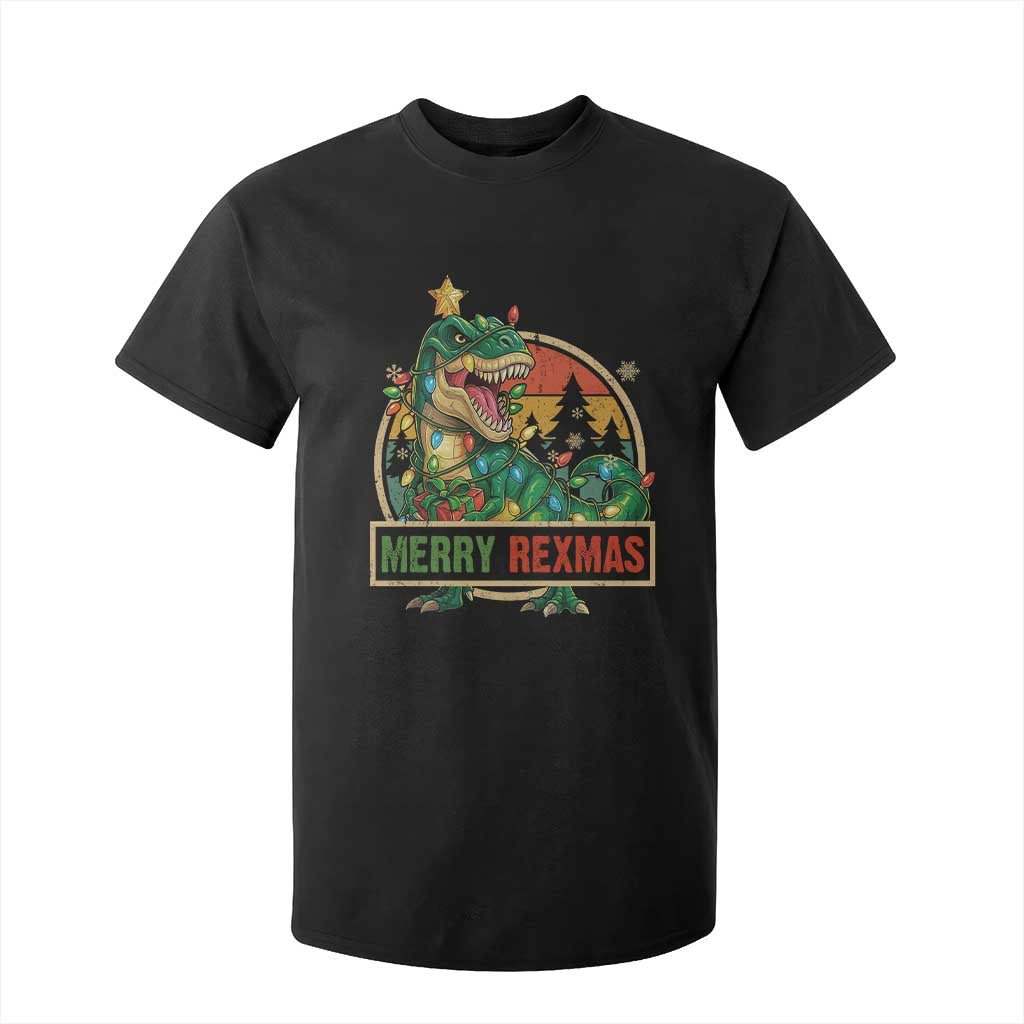 Funny Christmas Dinosaur T Shirt For Kid Merry Rexmas Dino Xmas Tree TS11 Black Print Your Wear