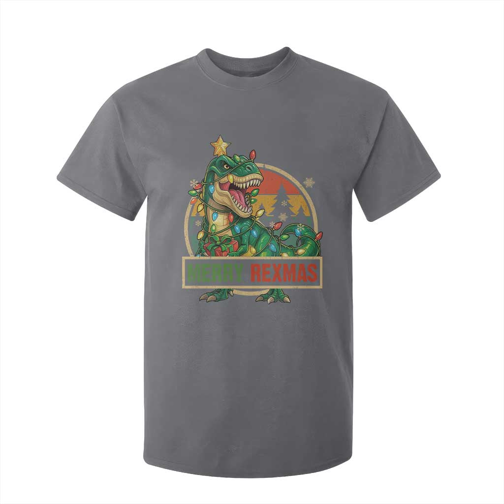 Funny Christmas Dinosaur T Shirt For Kid Merry Rexmas Dino Xmas Tree TS11 Charcoal Print Your Wear