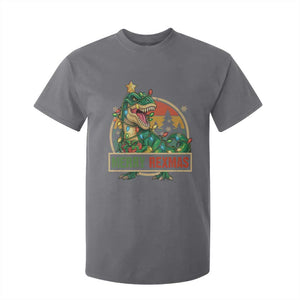 Funny Christmas Dinosaur T Shirt For Kid Merry Rexmas Dino Xmas Tree TS11 Charcoal Print Your Wear