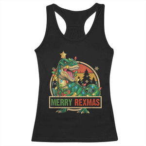 Funny Christmas Dinosaur Racerback Tank Top Merry Rexmas Dino Xmas Tree TS11 Black Print Your Wear