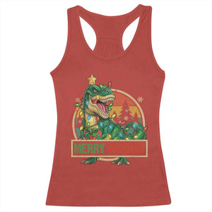 Funny Christmas Dinosaur Racerback Tank Top Merry Rexmas Dino Xmas Tree TS11 Red Print Your Wear