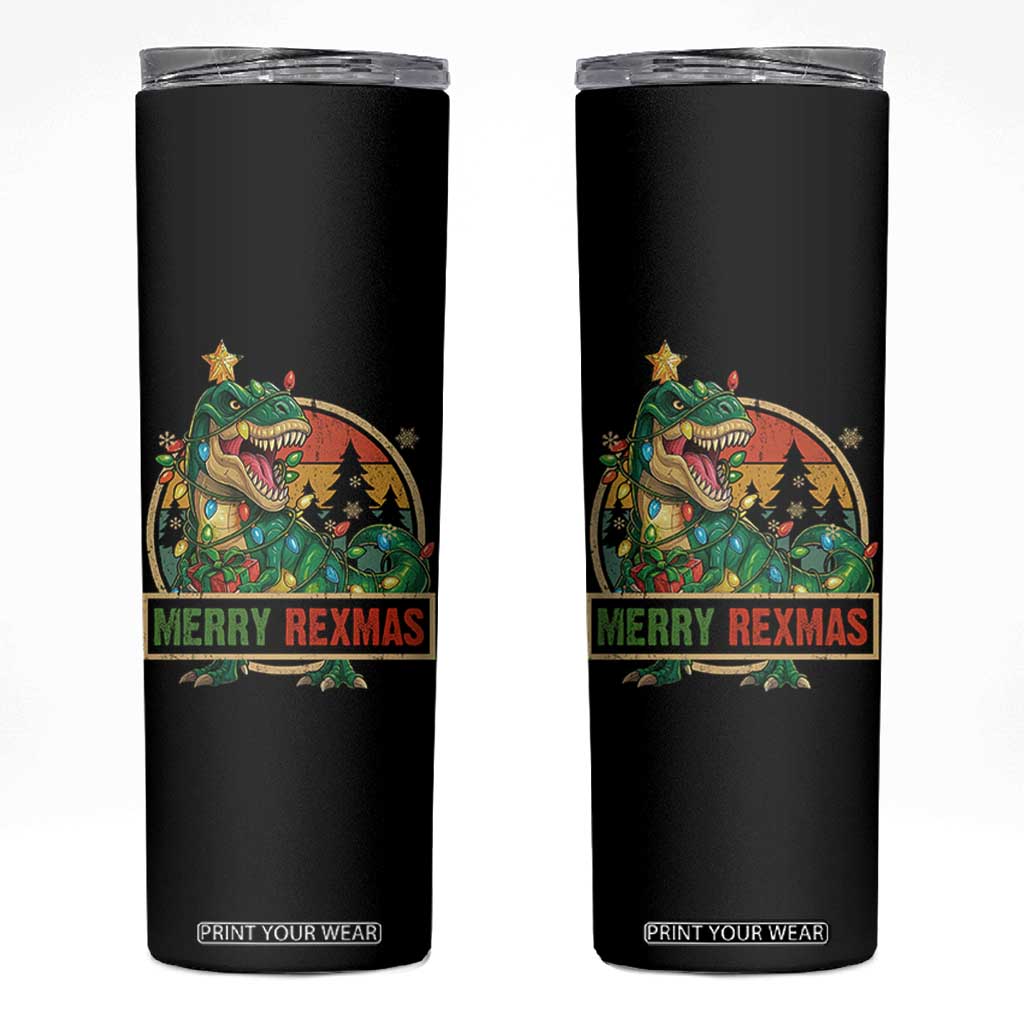 Funny Christmas Dinosaur Skinny Tumbler Merry Rexmas Dino Xmas Tree TS11 Black Print Your Wear