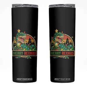 Funny Christmas Dinosaur Skinny Tumbler Merry Rexmas Dino Xmas Tree TS11 Black Print Your Wear