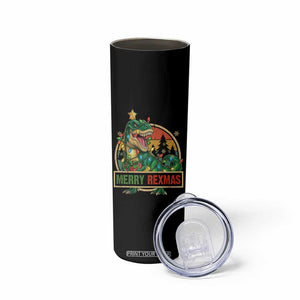 Funny Christmas Dinosaur Skinny Tumbler Merry Rexmas Dino Xmas Tree - Print Your Wear