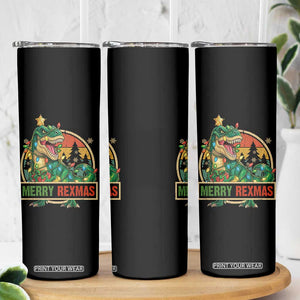 Funny Christmas Dinosaur Skinny Tumbler Merry Rexmas Dino Xmas Tree - Print Your Wear