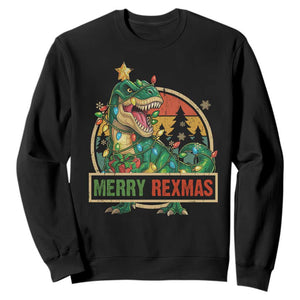 Funny Christmas Dinosaur Sweatshirt Merry Rexmas Dino Xmas Tree TS11 Black Print Your Wear
