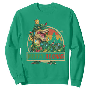 Funny Christmas Dinosaur Sweatshirt Merry Rexmas Dino Xmas Tree TS11 Irish Green Print Your Wear