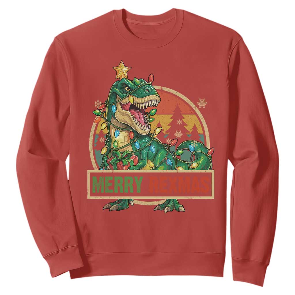 Funny Christmas Dinosaur Sweatshirt Merry Rexmas Dino Xmas Tree TS11 Red Print Your Wear