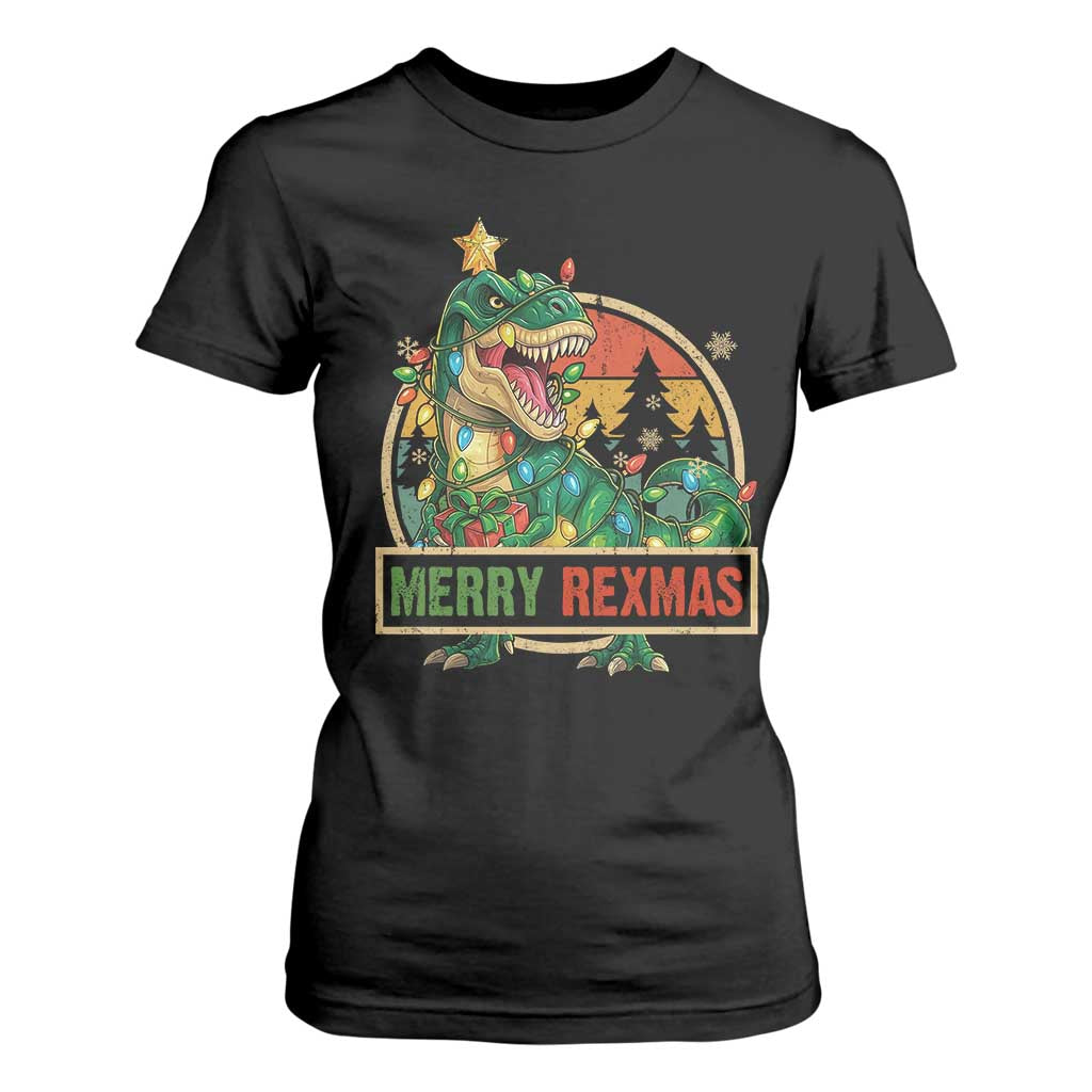 Funny Christmas Dinosaur T Shirt For Women Merry Rexmas Dino Xmas Tree TS11 Black Print Your Wear