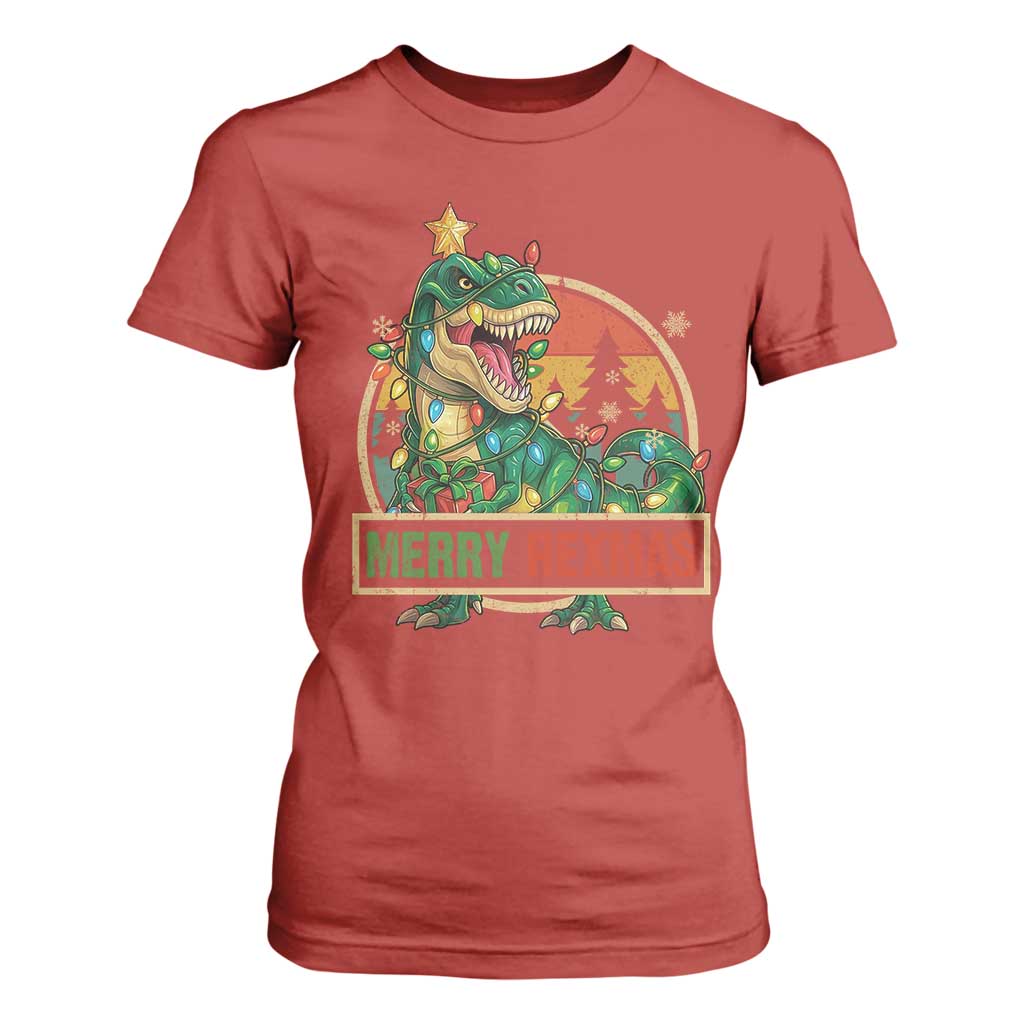 Funny Christmas Dinosaur T Shirt For Women Merry Rexmas Dino Xmas Tree TS11 Red Print Your Wear
