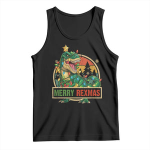 Funny Christmas Dinosaur Tank Top Merry Rexmas Dino Xmas Tree TS11 Black Print Your Wear