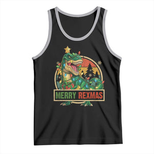 Funny Christmas Dinosaur Tank Top Merry Rexmas Dino Xmas Tree TS11 Black Athletic Heather Print Your Wear