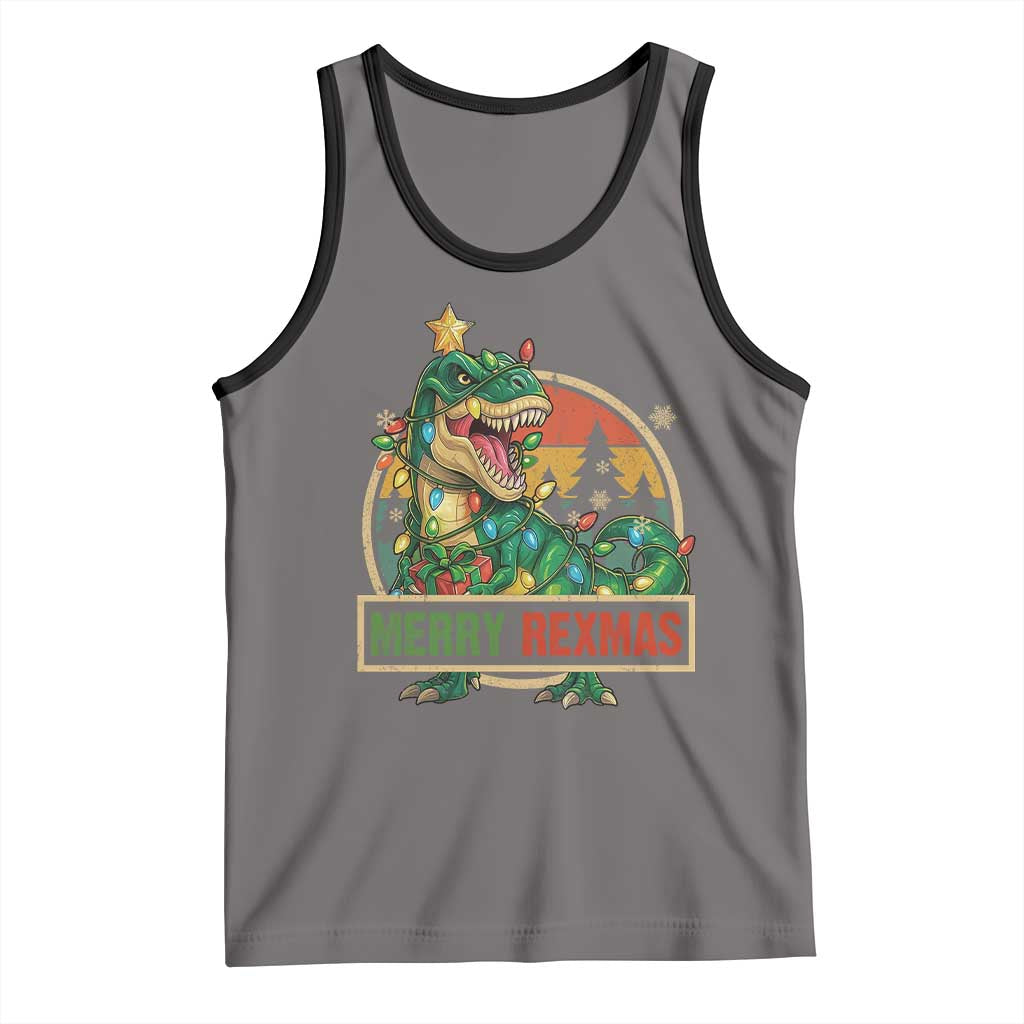 Funny Christmas Dinosaur Tank Top Merry Rexmas Dino Xmas Tree TS11 Deep Heather Black Print Your Wear