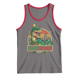 Funny Christmas Dinosaur Tank Top Merry Rexmas Dino Xmas Tree TS11 Deep Heather Red Print Your Wear