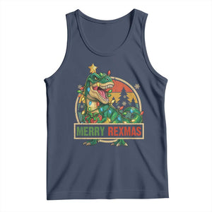 Funny Christmas Dinosaur Tank Top Merry Rexmas Dino Xmas Tree TS11 Navy Print Your Wear